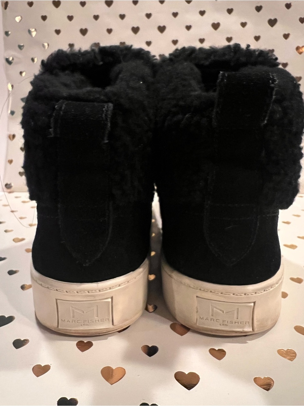 Marc Fisher Black Shearling-Trim Slip On Sneakers